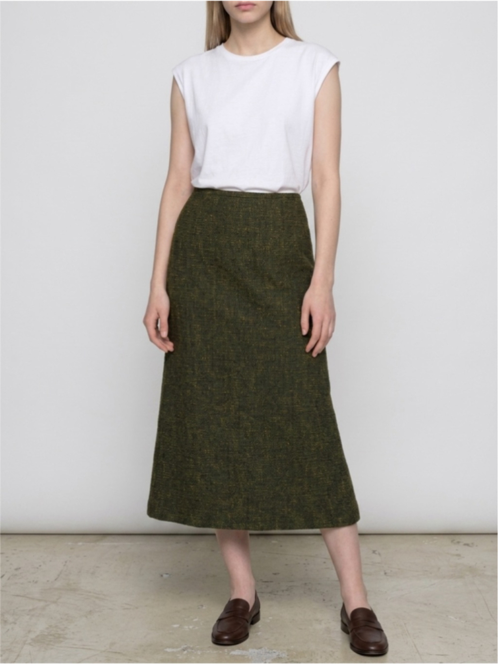 70s Bets by Canvasbacks A-Line Midi Skirt in Olive Green